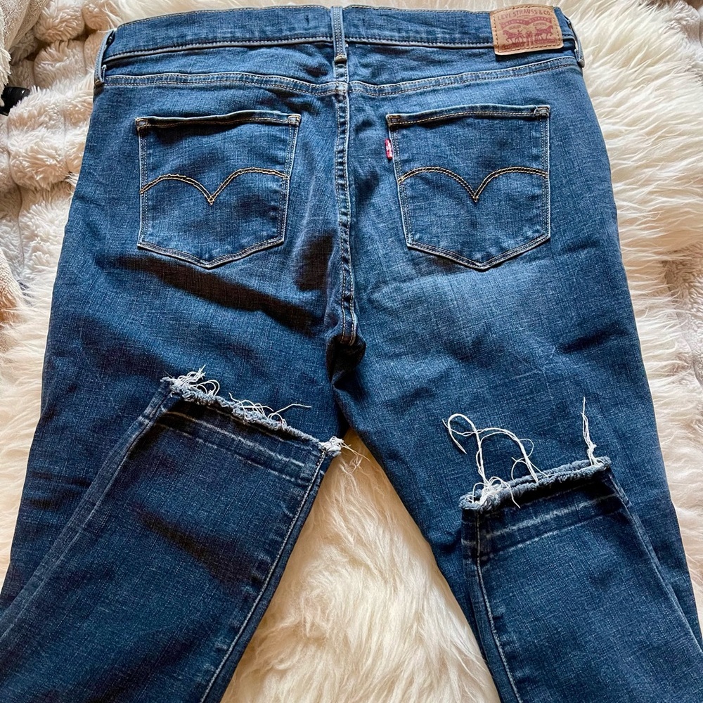 Levi's 311 Skinny Blue Boyfriend Jeans with Distressed Details